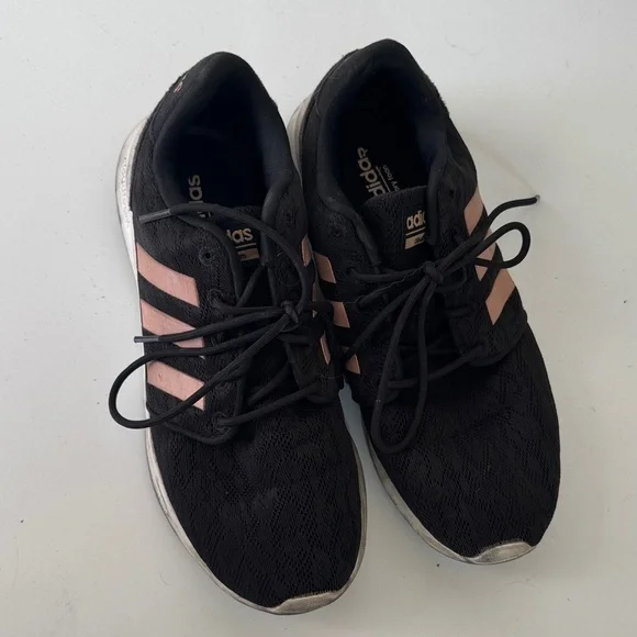 Adidas Women's Black Sneakers with Pink Stripes - Picture 2 of 5